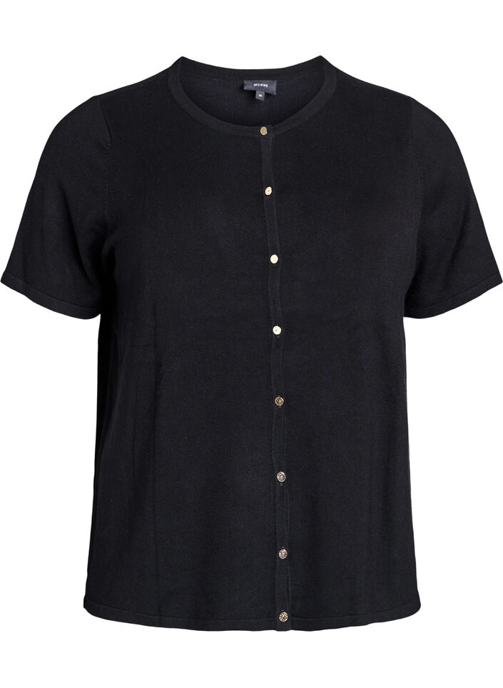 Lyhythihainen neuletakki viskoosista, Musta, Packshot image number 0