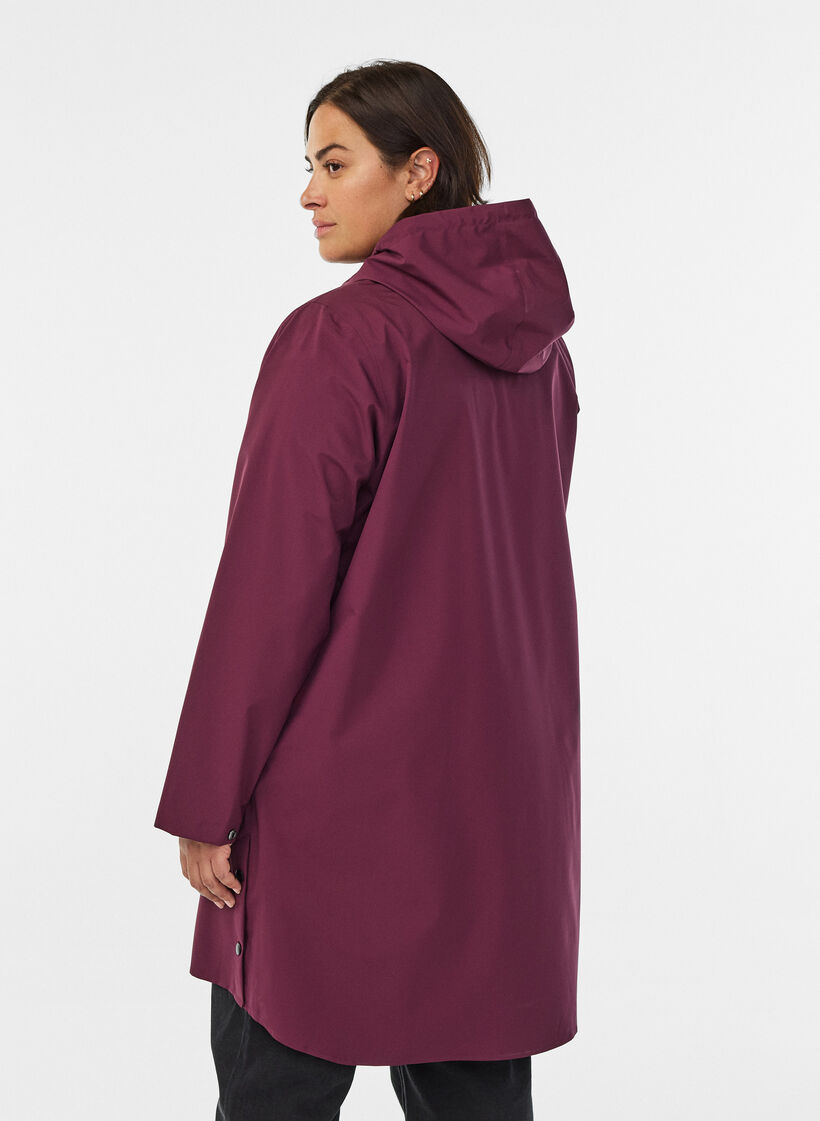 Sadetakki, jossa on taskut ja huppu, Tumma Bordeaux, Model image number 2