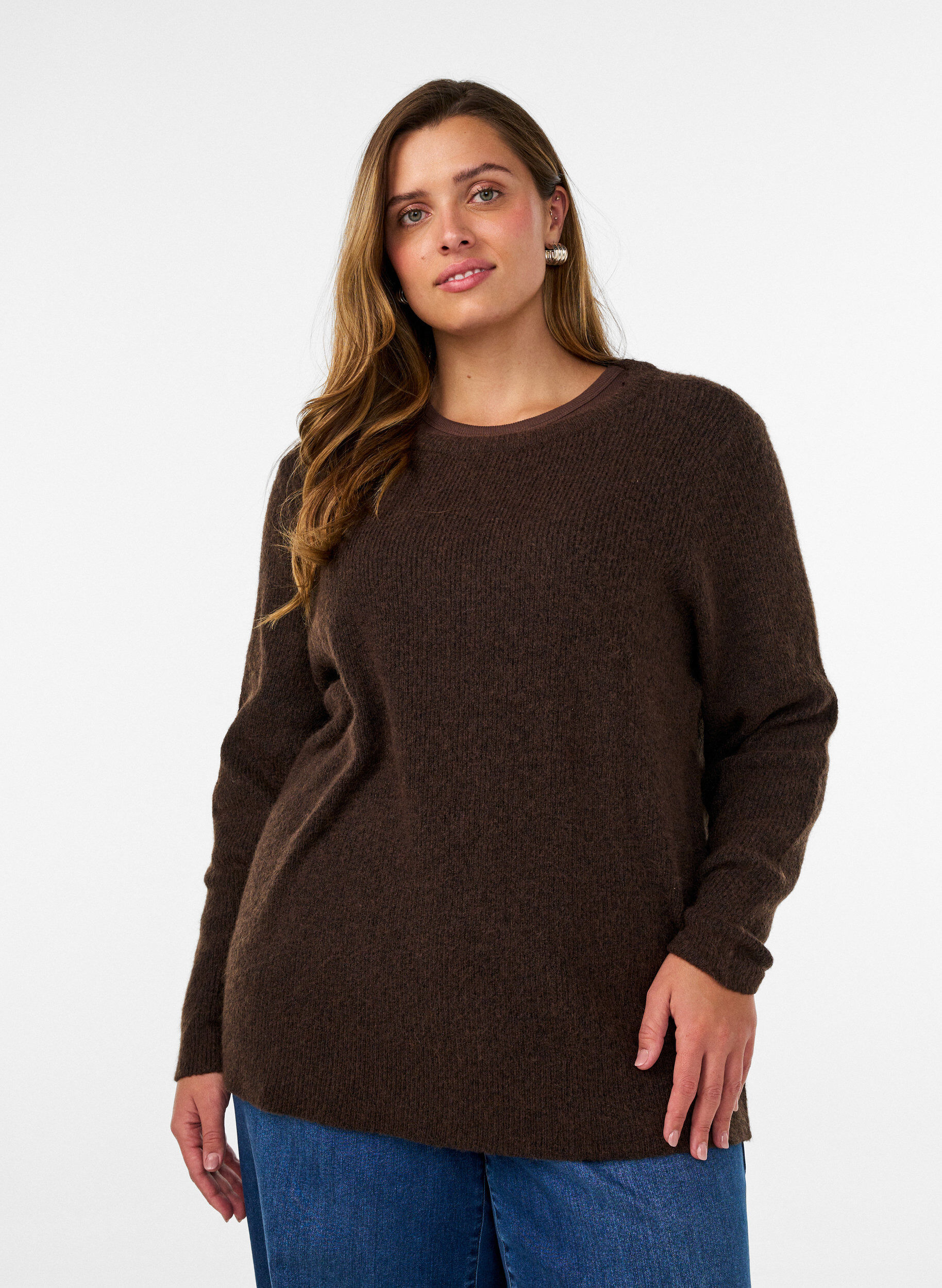 ZizziMelange-neulepusero py&ouml;re&auml;ll&auml; p&auml;&auml;ntiell&auml;, Ruskea, Model image number 0
