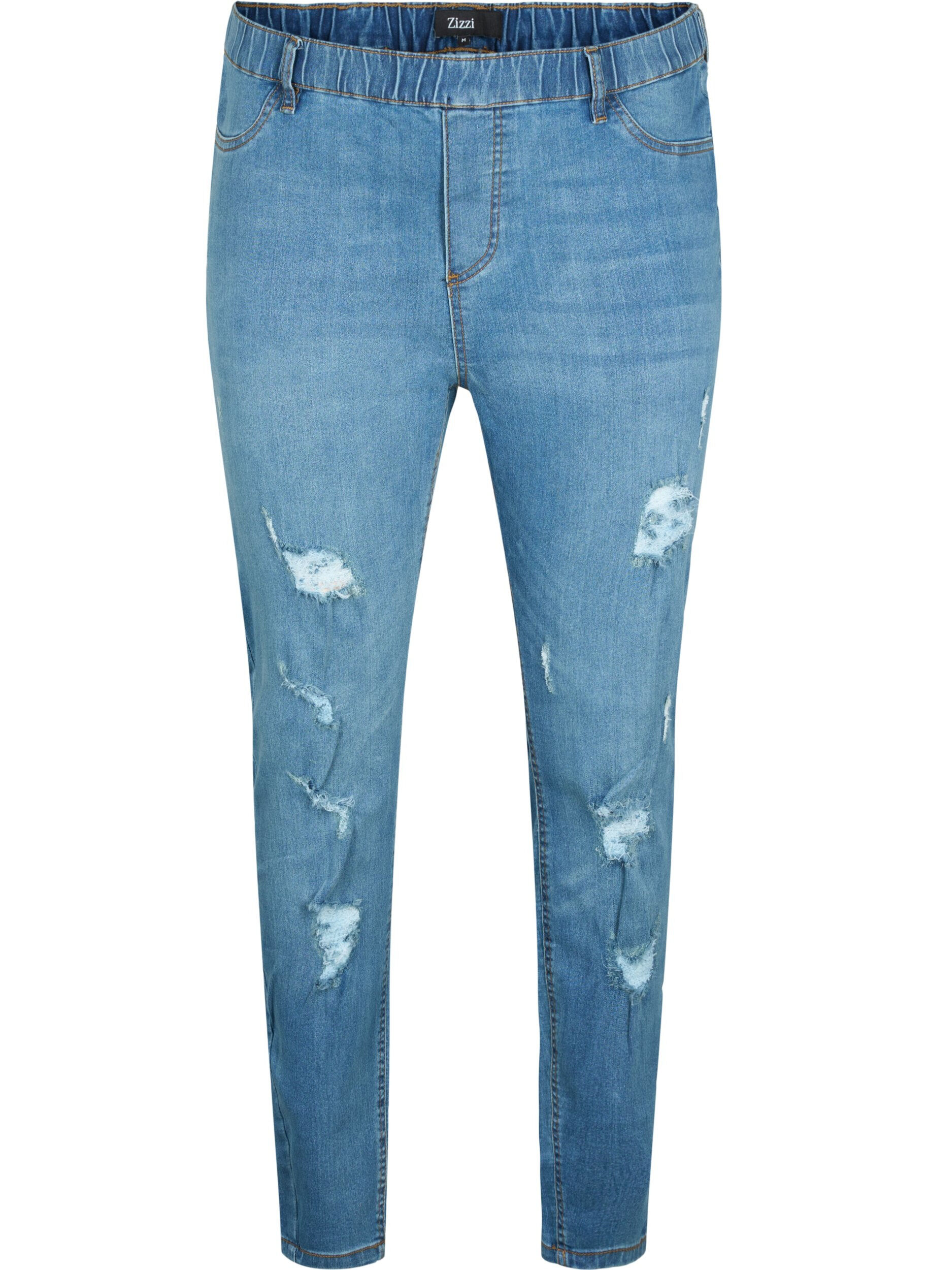 Zizzi Jeggingsit kulutetuilla yksityiskohdilla, Blue denim, Packshot image number 0