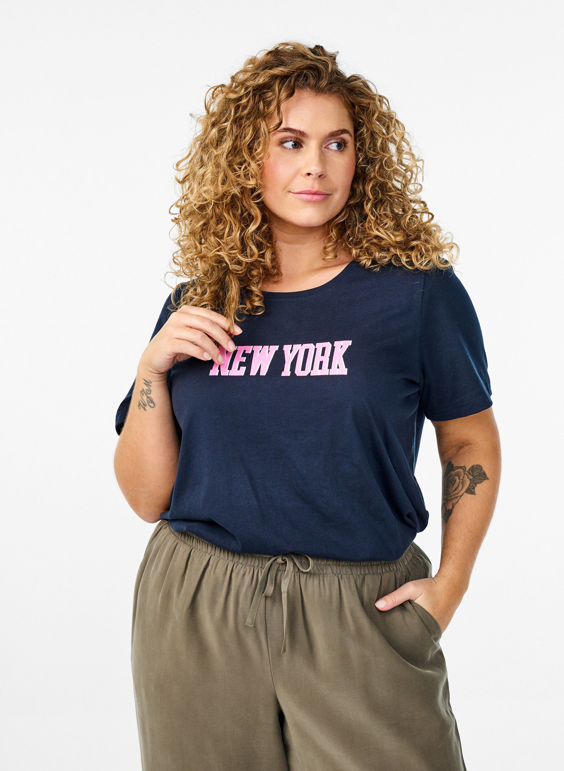 Zizzi FLASH - T-paita printill&auml;, Sininen, Model image number 0