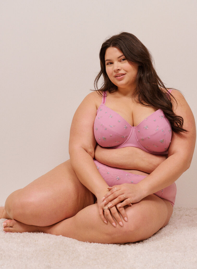 Topatut rintaliivit, joissa on verkkokangasta ja kukkakirjailua, Punainen, Image image number 0