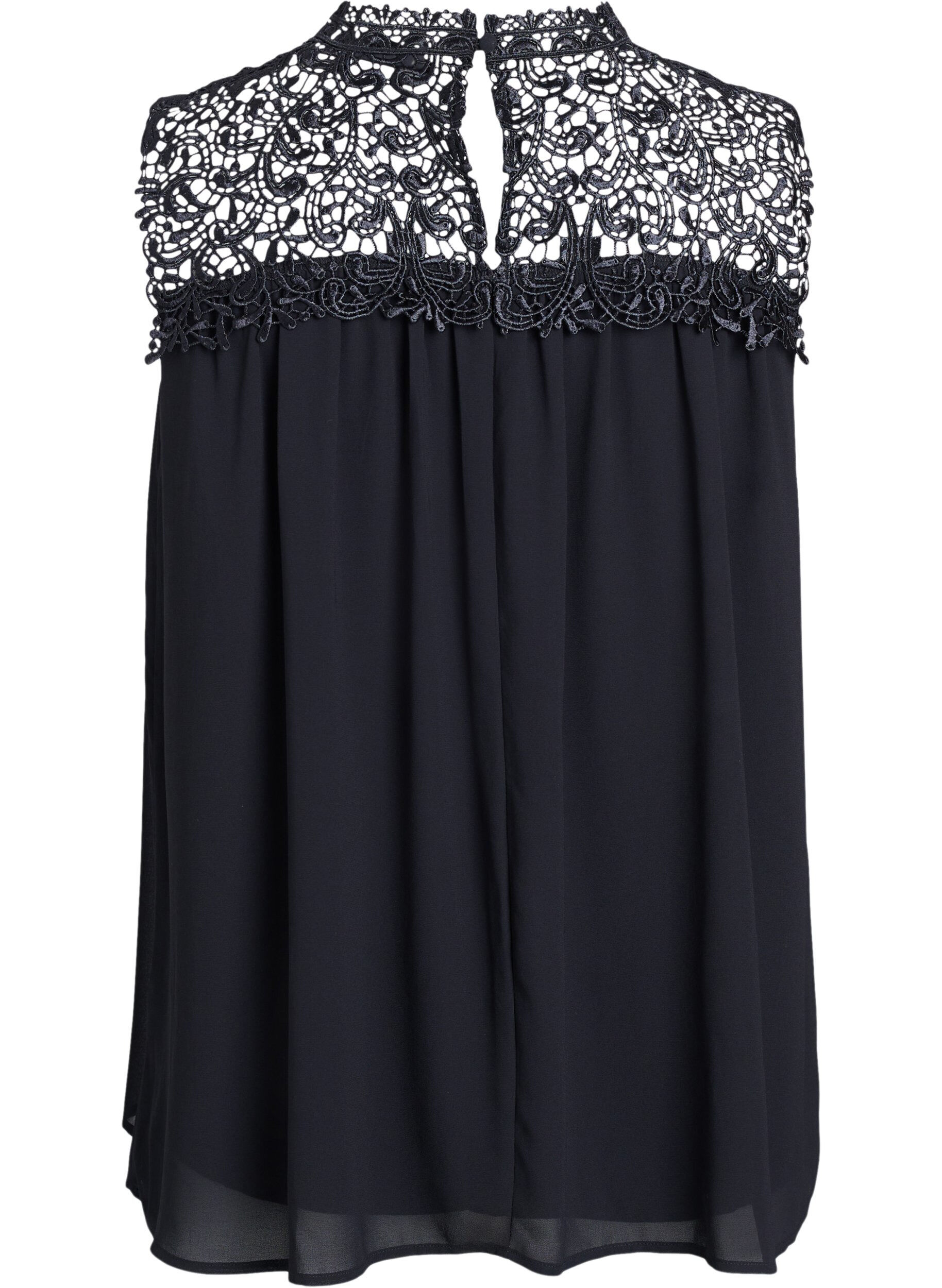 Zizzi Hihaton juhlatoppi, jossa on virkattu osa, Musta, Packshot image number 1