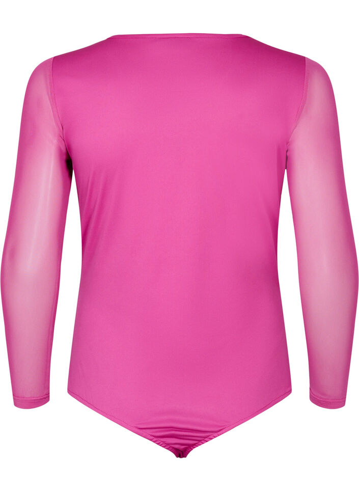 Verkkokankankainen body koristeellisella pitsillä, Fuchsia Red, Packshot image number 1