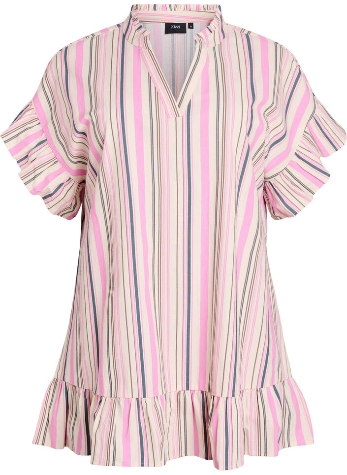 V-pääntiellä ja röyhelöyksityiskohdilla varustettu tunika, Valkoinen, Packshot image number 0