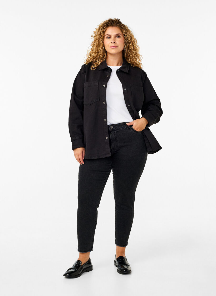 Cropatut Emily-farkut, joiden lahkeissa on revityt reunat, Dark Grey Denim, Model image number 0