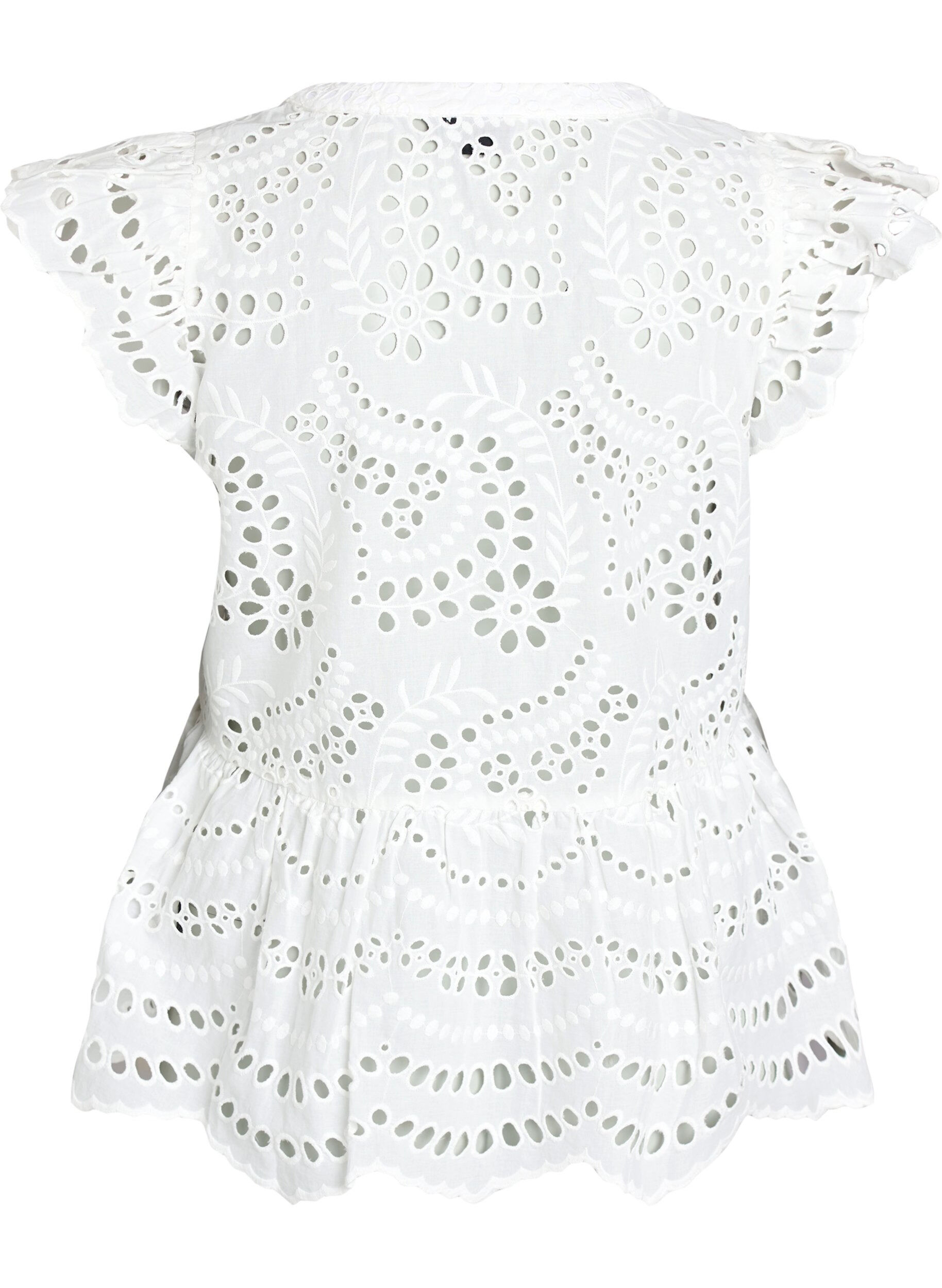 Zizzi Hihaton broderie anglaise -pusero r&ouml;yhel&ouml;ill&auml;, Valkoinen, Packshot image number 1