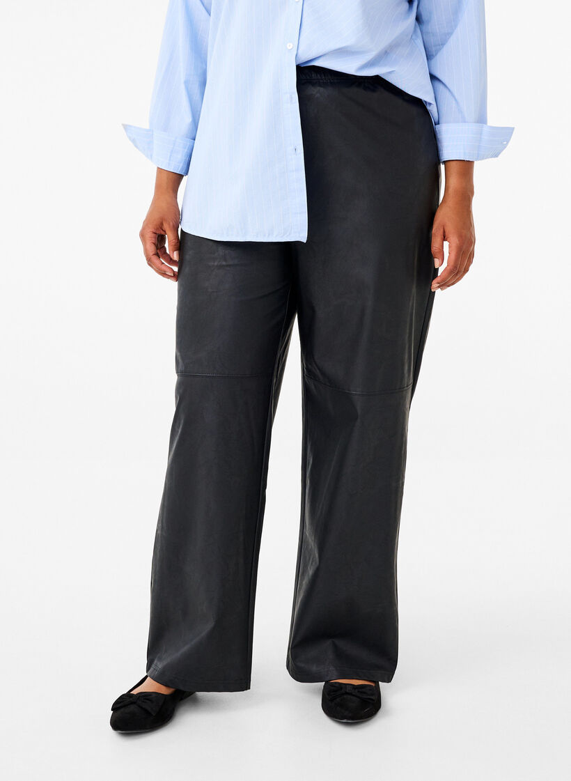 Rennot keinonahkahousut joustavalla vyötäröllä, Black, Model image number 2