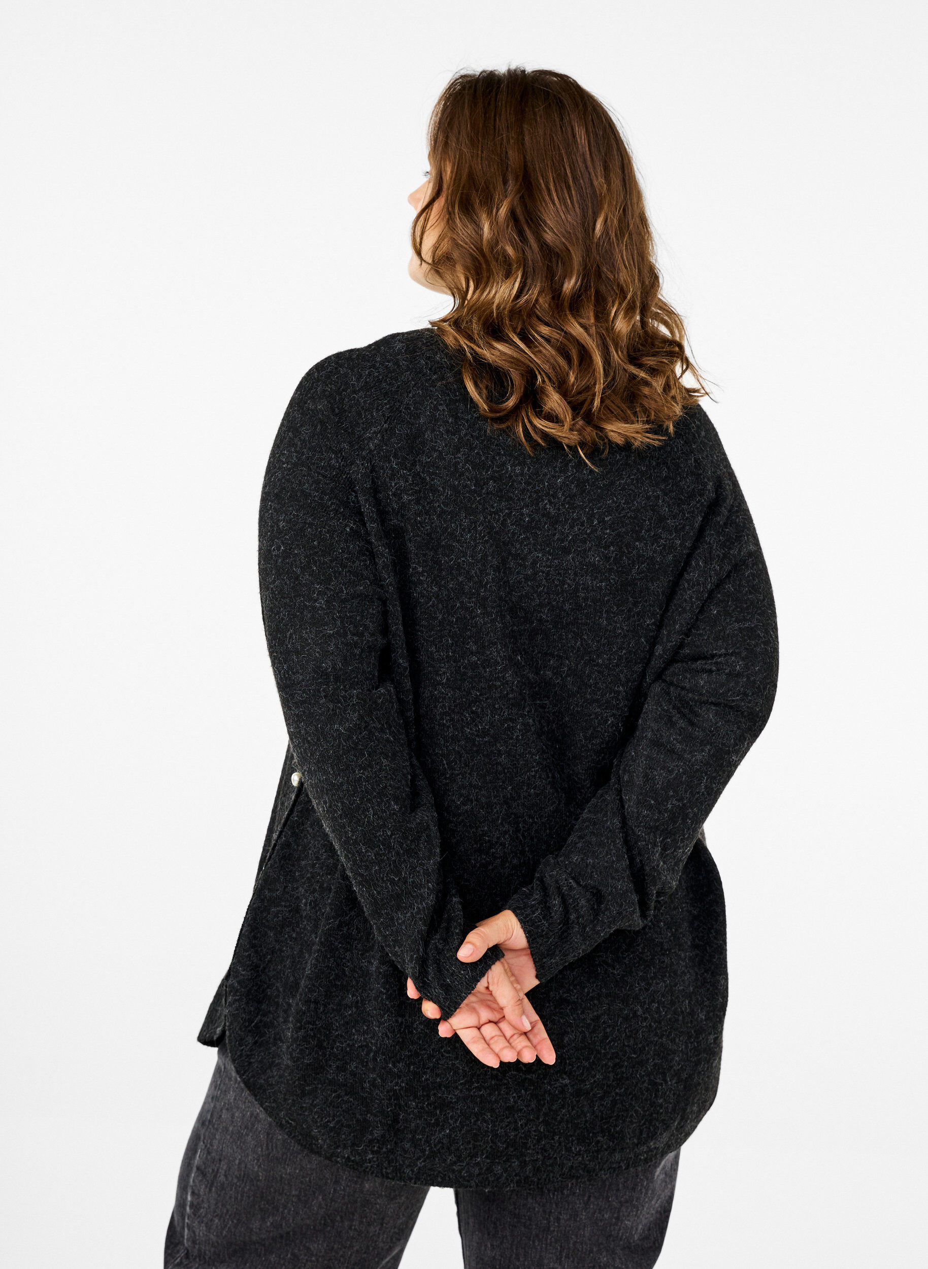 Zizzi Neulepusero helmiyksityiskohdilla, Dark Grey Melange, Model image number 1