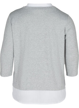 Meleerattu pusero 3/4-hihoilla ja paitayksityiskohdalla, Light Grey Melange, Packshot image number 1