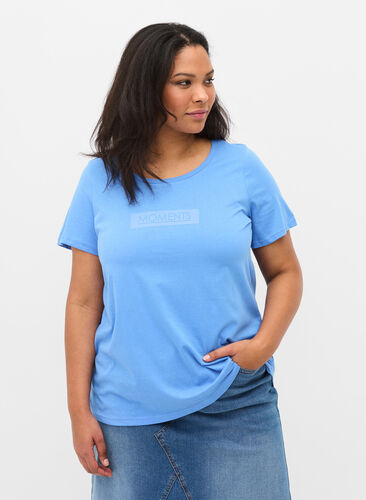 Lyhythihainen puuvillainen t-paita printillä , Ultramarine TEXT, Model image number 0