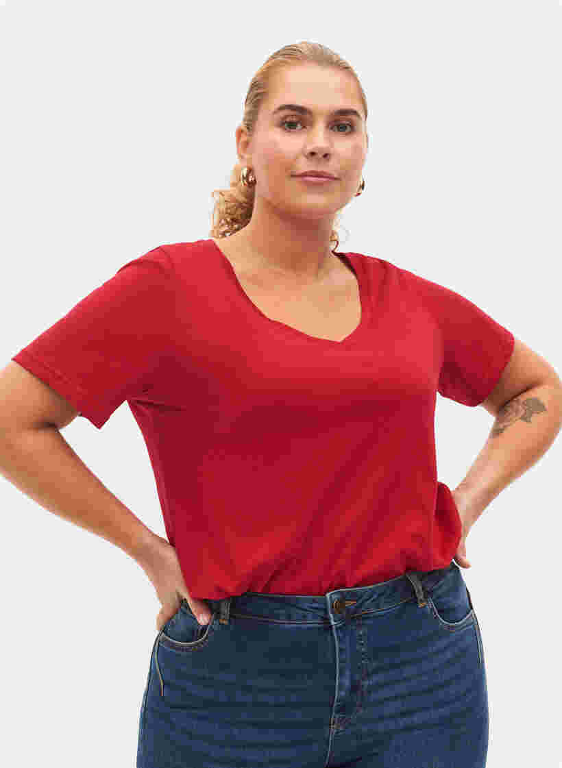 2 perus t-paitaa puuvillasta, Tango Red/Black, Model image number 0