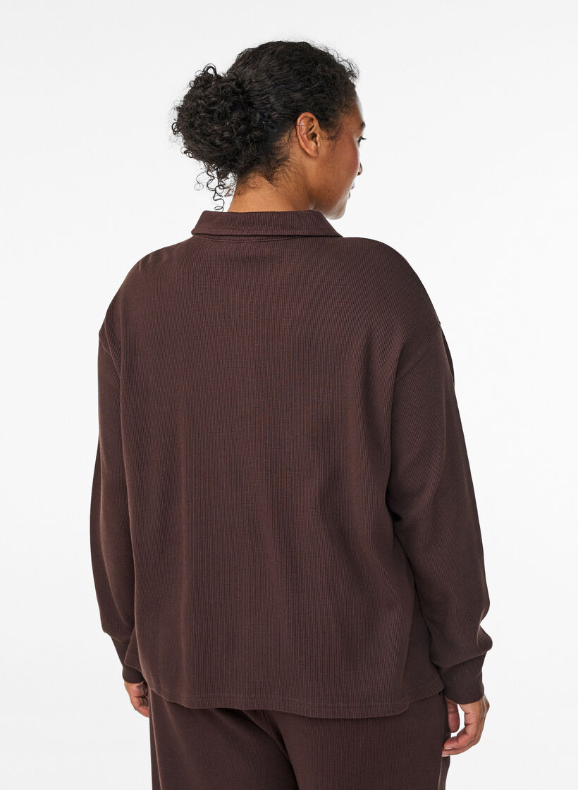 Pitkähihainen ribattu jersey-pikeepaita, Ruskea, Model image number 2
