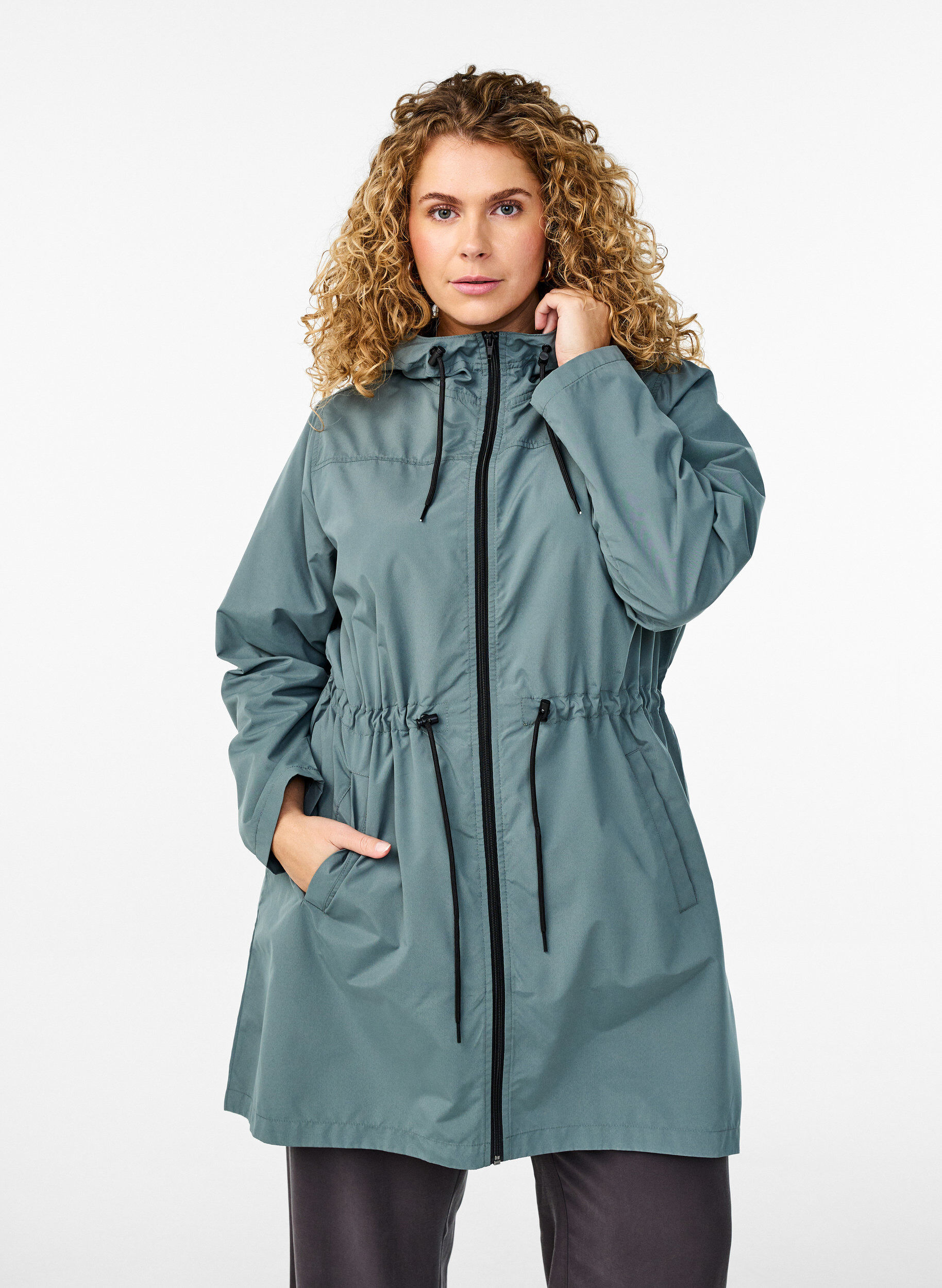 ZizziKevyt hupullinen parka, Vihre&auml;, Model image number 0