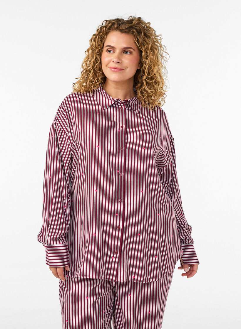 Y&ouml;paita raidoilla ja syd&auml;mill&auml;, Tumma Bordeaux, Model image number 0