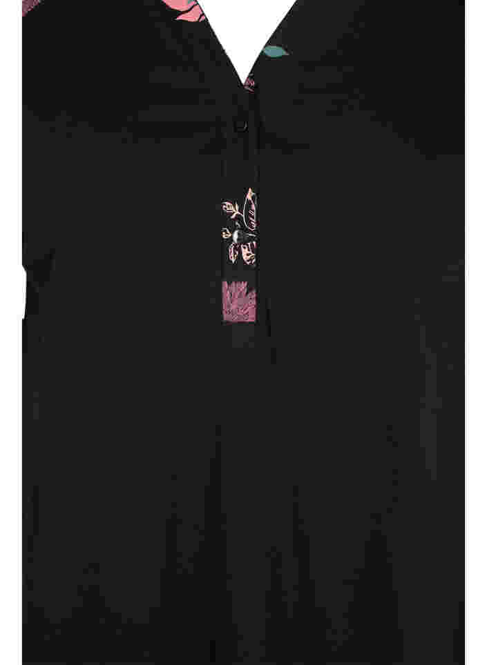 Lyhythihainen puuvillainen yömekko printtiyksityiskohdilla, Black AOP Flower, Packshot image number 2