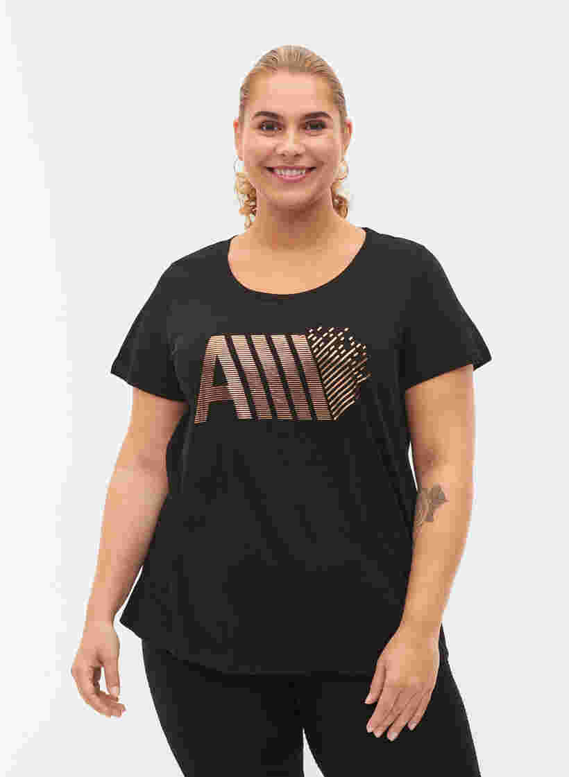 T-paita printillä treeniin , Black w. RoseGoldF., Model image number 0