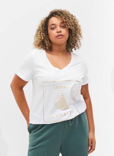 Puuvillainen treeni-t-paita printillä, White w. inhale logo, Model image number 0