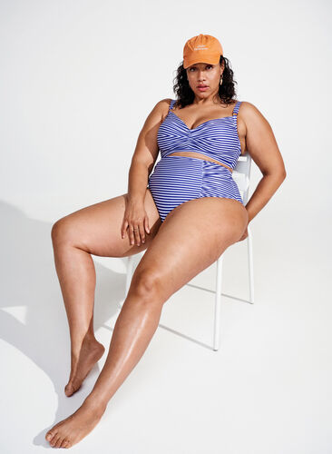Raidallinen bikinialaosa korkealla vyötäröllä, Blue Striped, Image image number 0