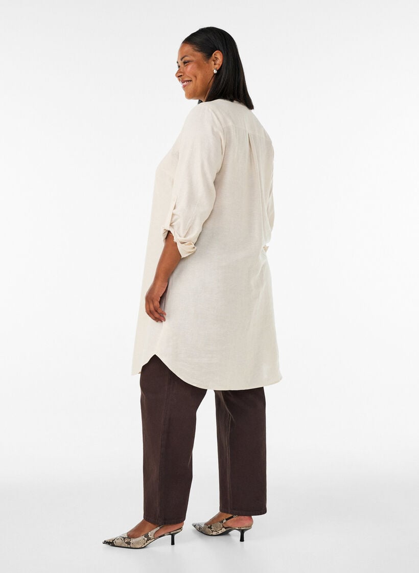 Pitk&auml; paita pellavasta ja viskoosista, Beige, Model image number 2
