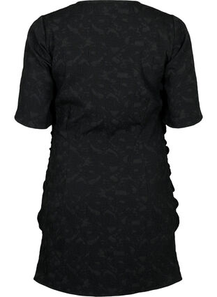 Lyhythihainen, teksturoidusta kankaasta valmistettu laskostettu mekko, Black, Packshot image number 1