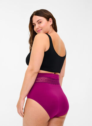 Todella korkeavyötäröiset alushousut pitsillä, Magenta purple, Model image number 0