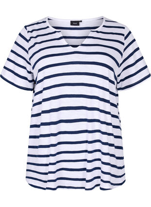 Raidallinen puuvillainen t-paita v-pääntiellä, Bright White Stripe, Packshot image number 0