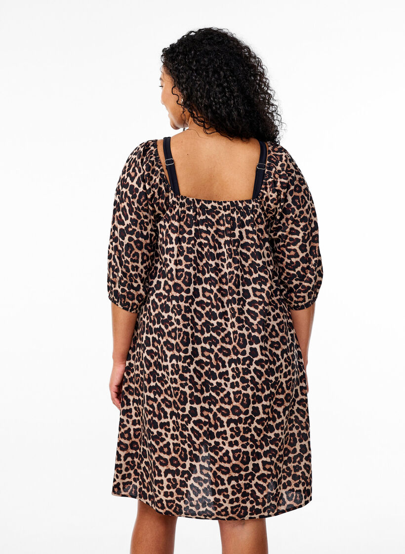 Kuviollinen rantamekko viskoosista, Beige, Model image number 2