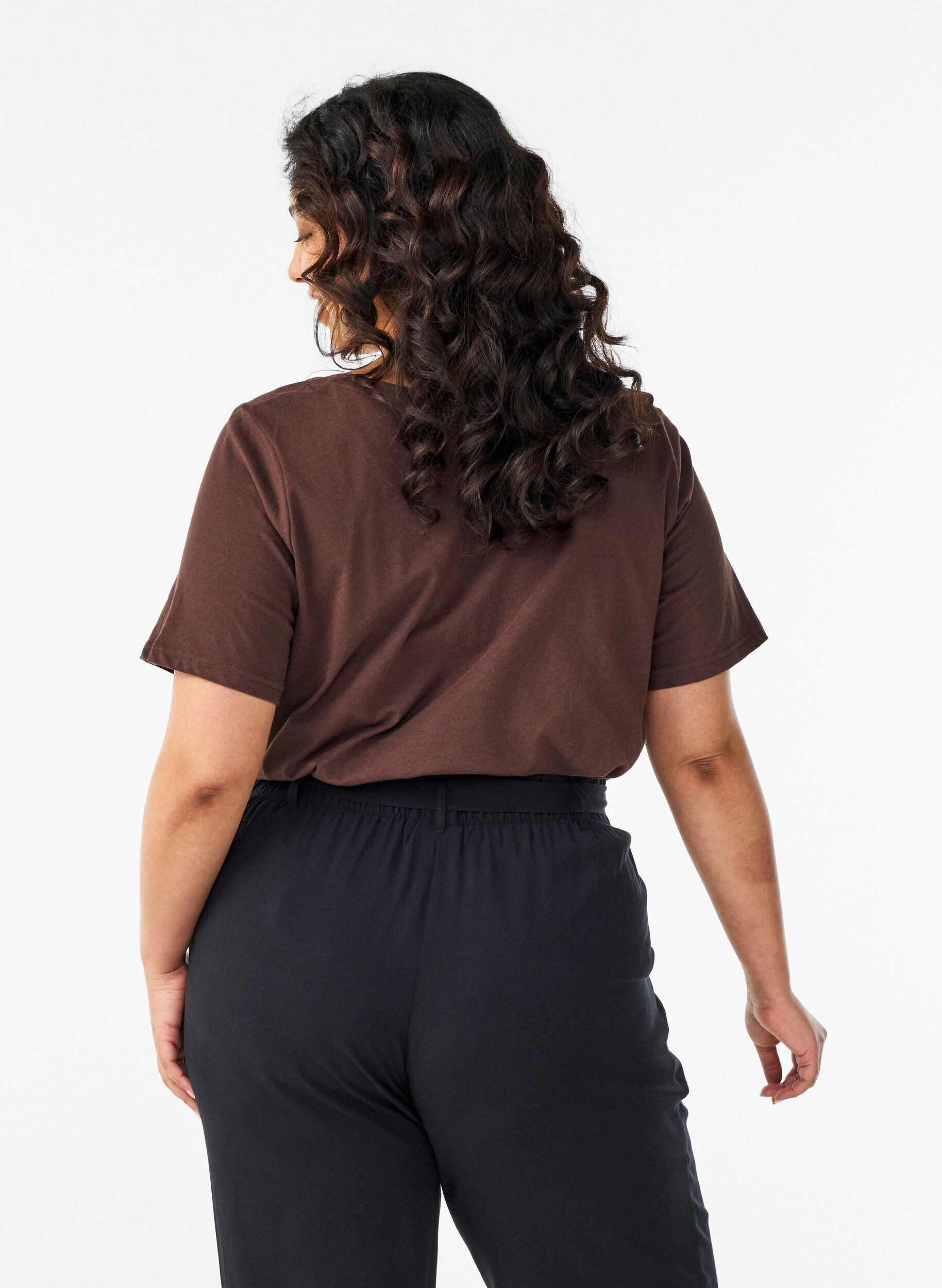 ZizziV-kaula-aukkoinen T-paita, Ruskea, Model image number 2