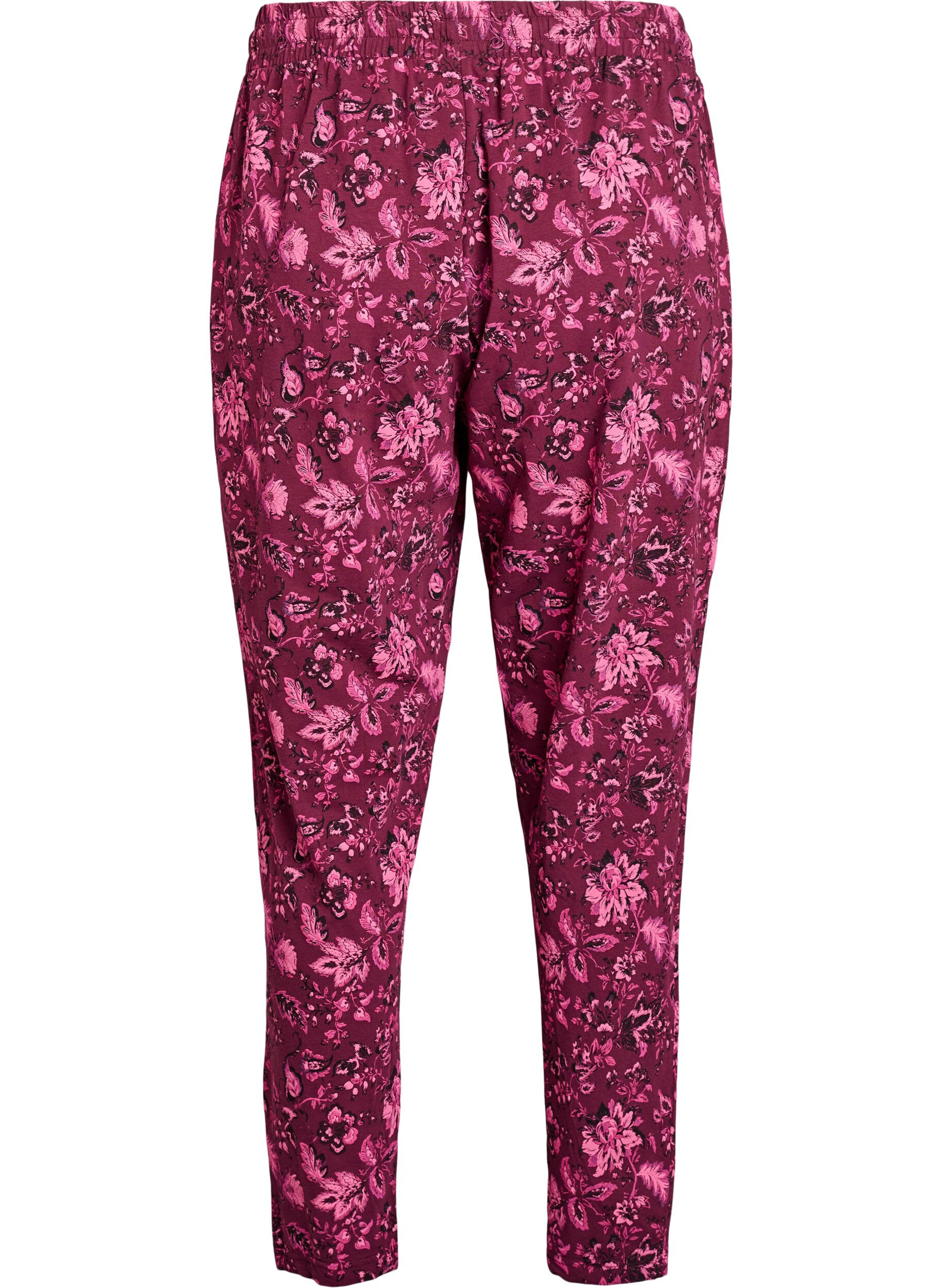 Zizzi Puuvillaiset pyjamahousut printill&auml;, Tumma Bordeaux, Packshot image number 1