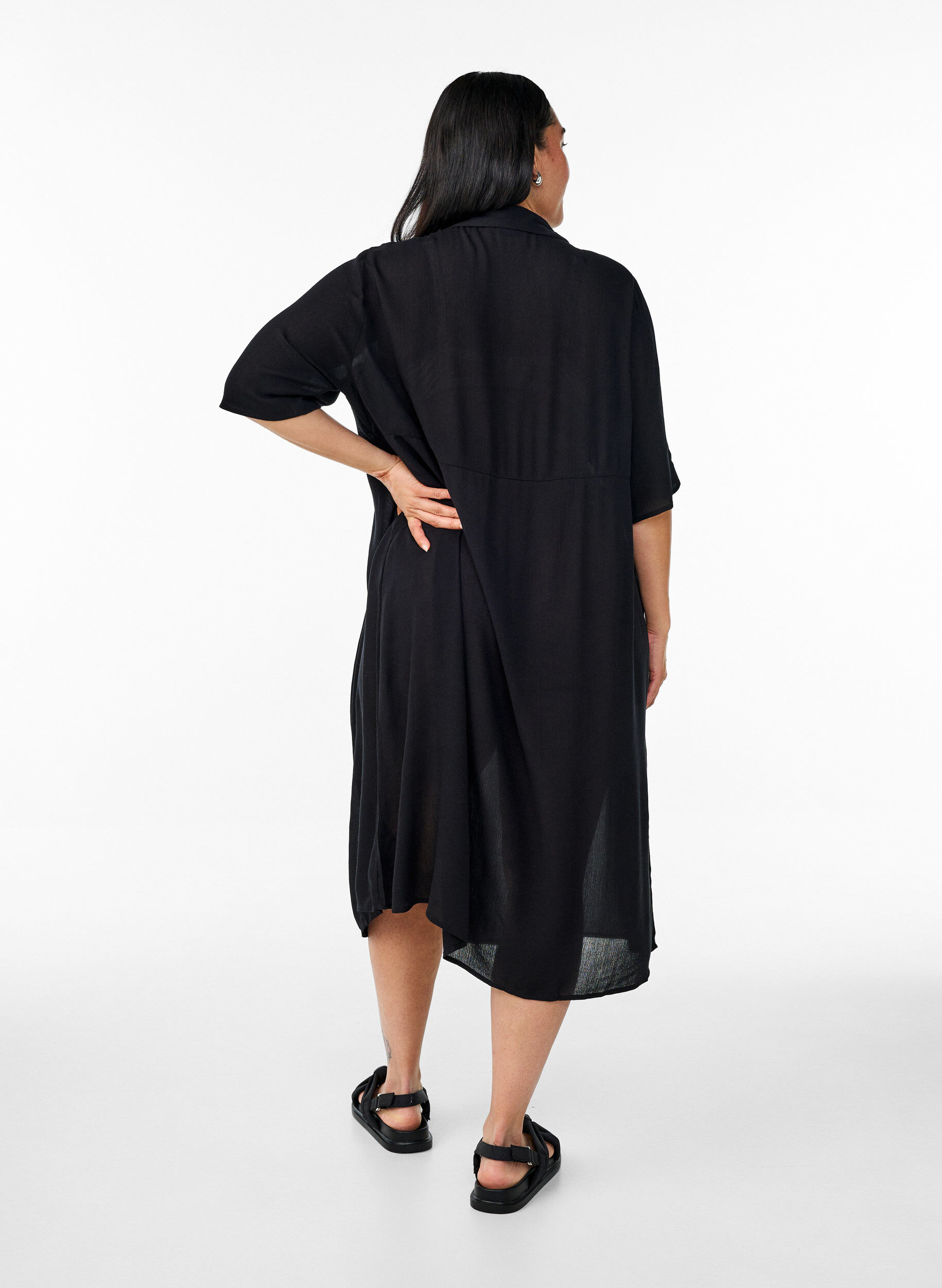 ZizziLyhythihainen midipituinen paitamekko, Musta, Model image number 1