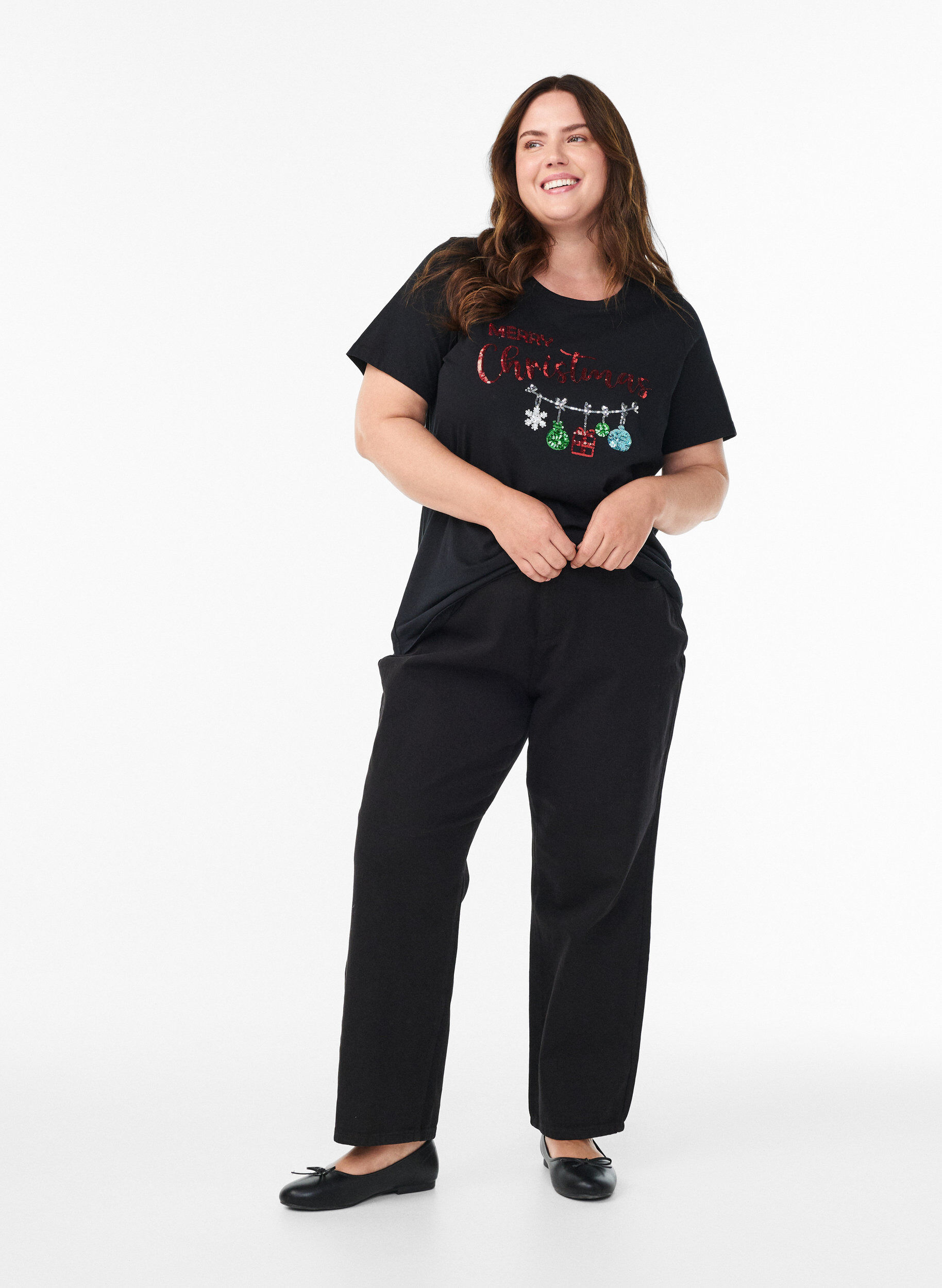 Zizzi Joulupaita luomupuuvillasta, Musta, Model image number 1