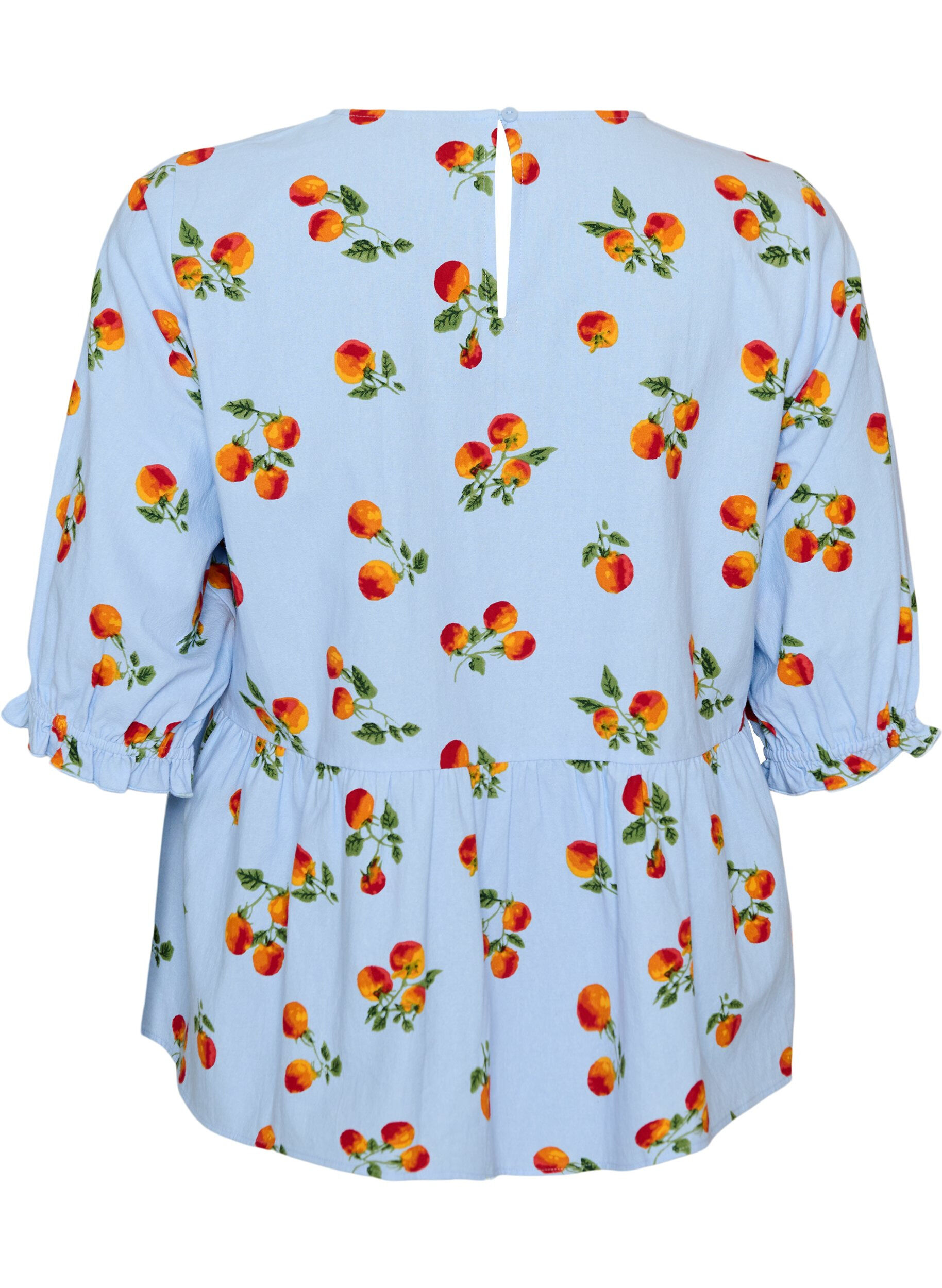 ZizziPuuvillapusero tomaattiprintill&auml; ja peplum-helmalla, Sininen, Packshot image number 1