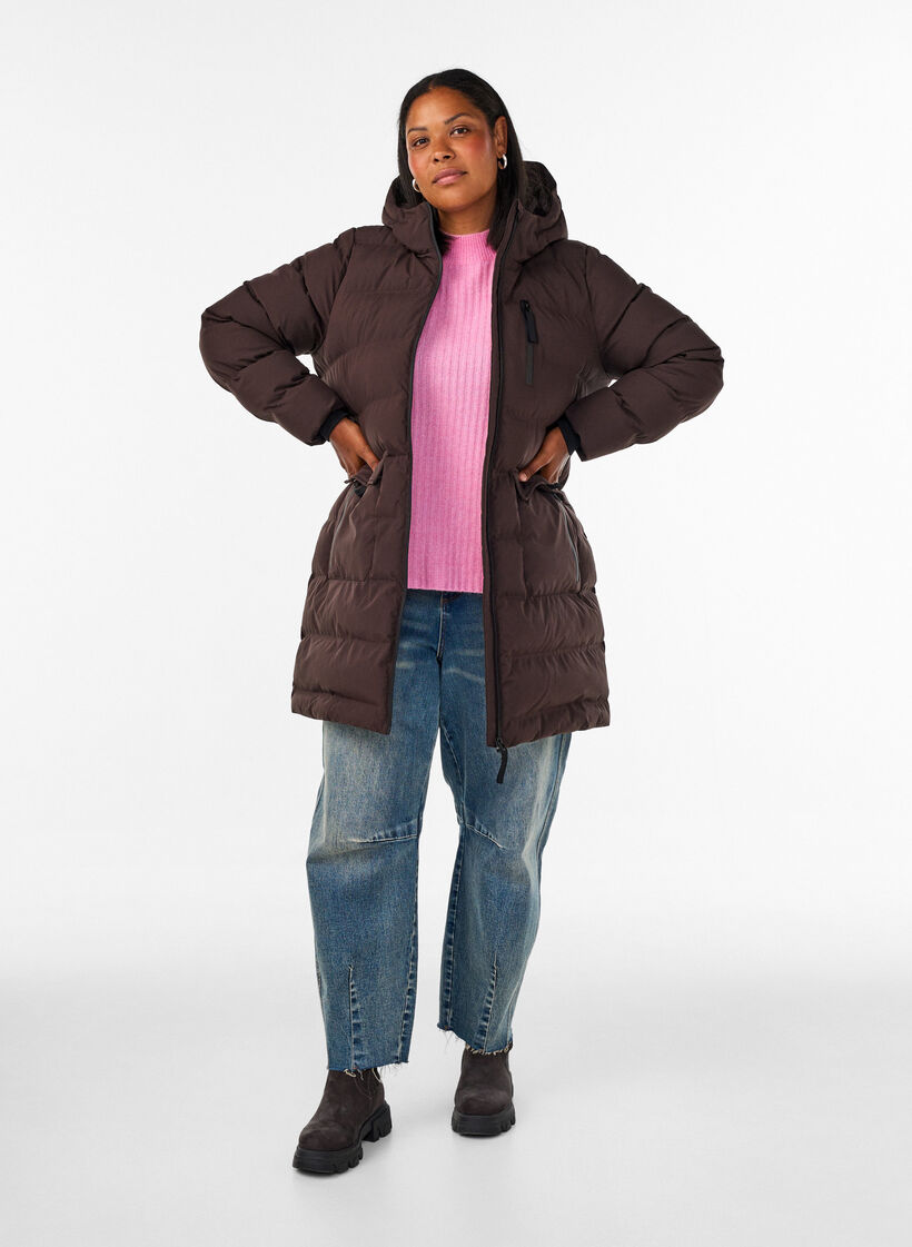 Toppatakki hupulla ja taskuilla, Ruskea, Model image number 1