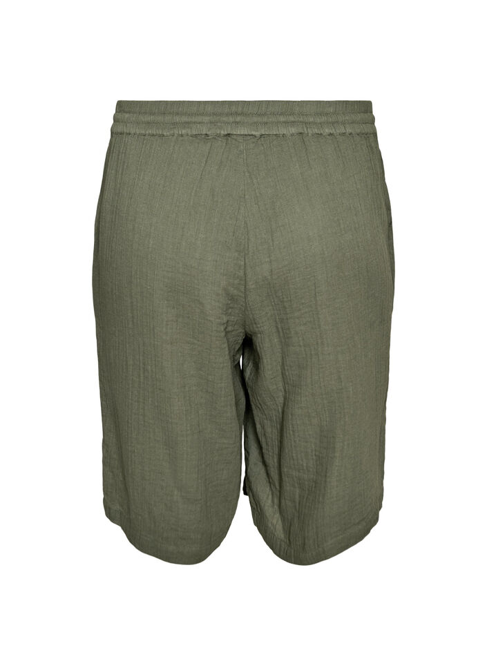 V&auml;lj&auml;sti istuvat puuvillamusliinishortsit korkealla vy&ouml;t&auml;r&ouml;ll&auml;, Vihre&auml;, Packshot image number 1