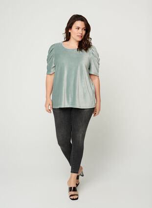 Velour t-paita puhvihihoilla, Chinois Green, Model image number 2