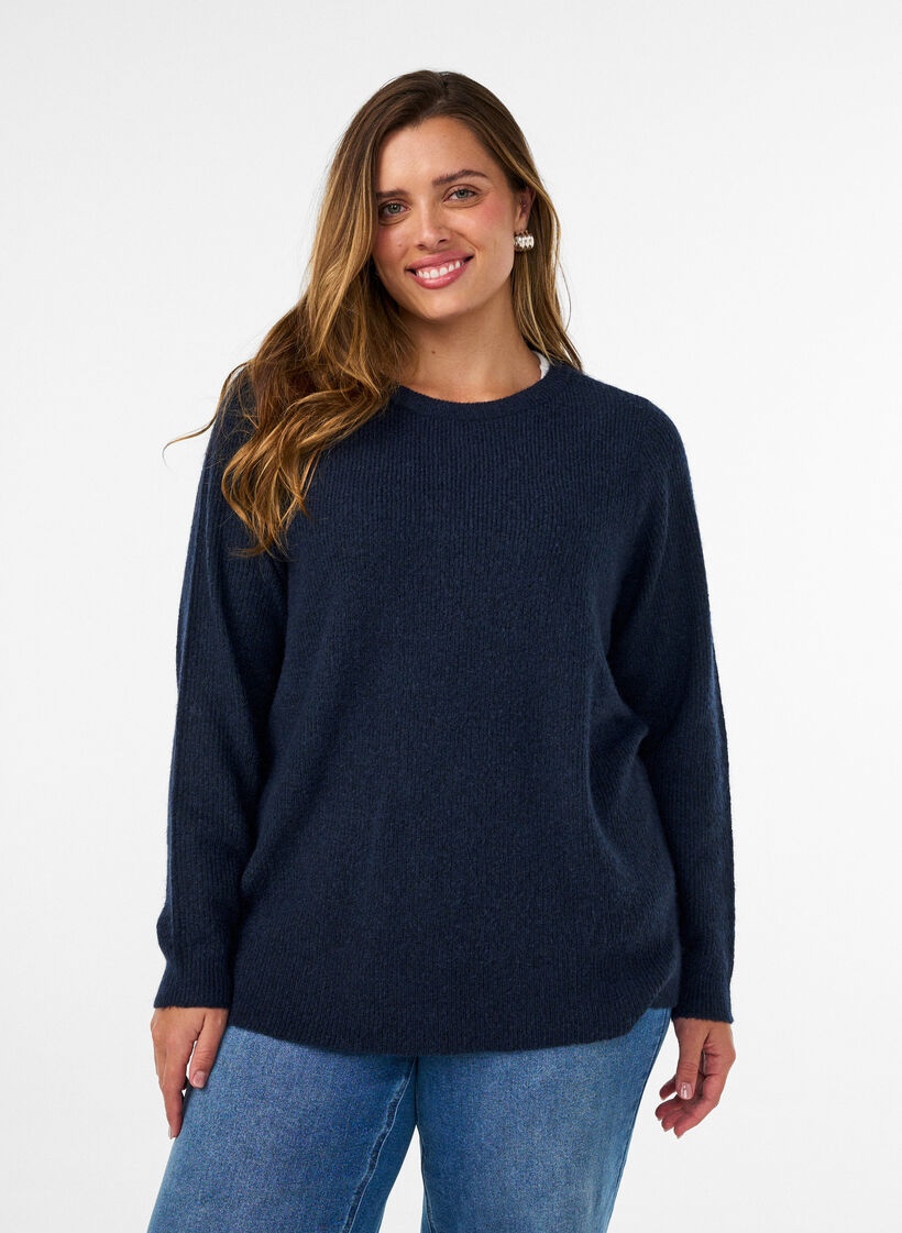 Melange-neulepusero py&ouml;re&auml;ll&auml; p&auml;&auml;ntiell&auml;, Sininen, Model image number 0