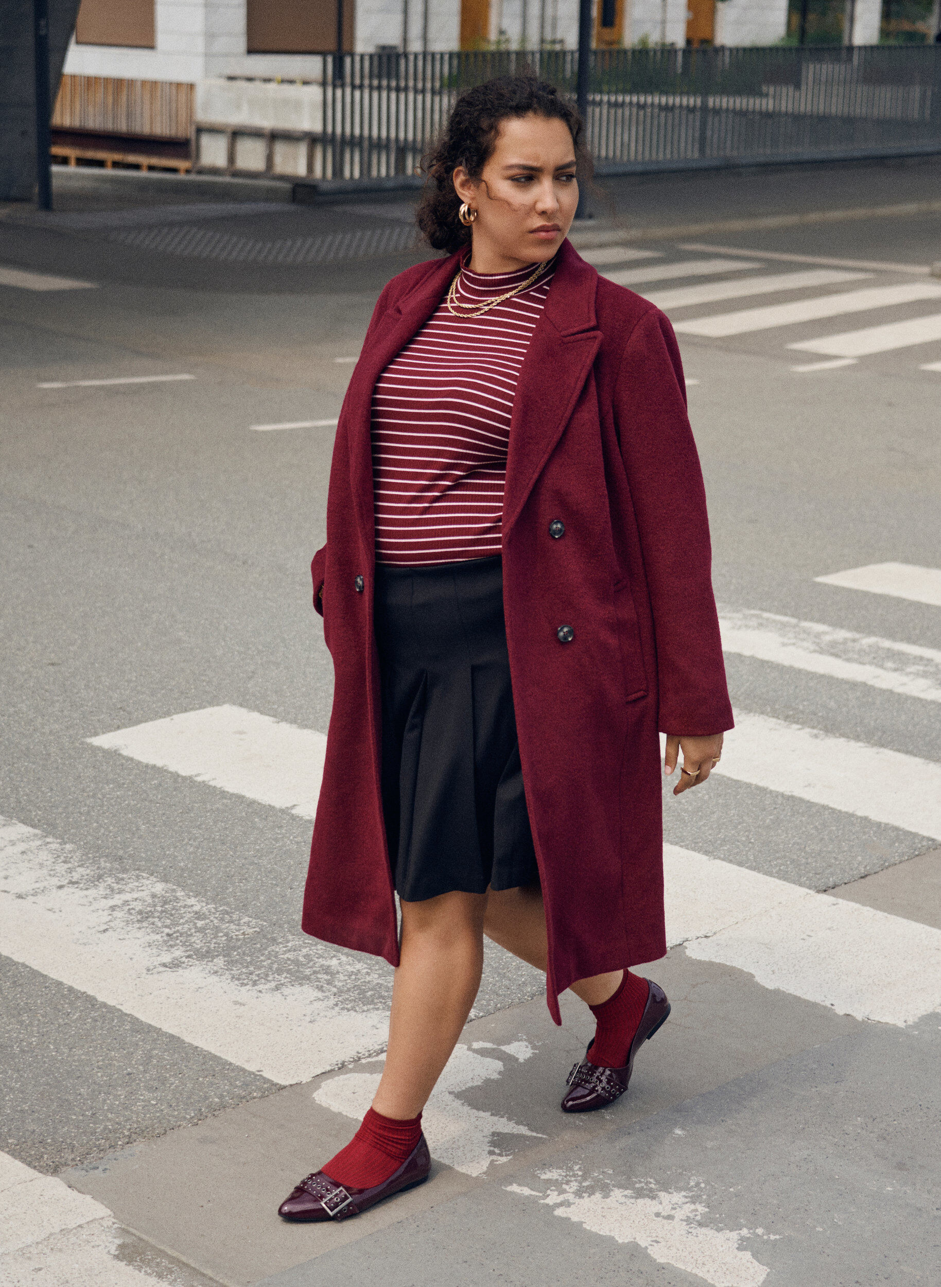 Zizzi Villasekoitetakki kaksirivisill&auml; napeilla, Punainen, Image image number 0