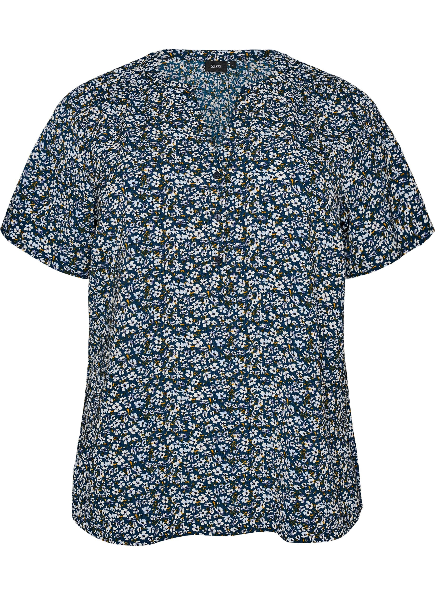 Zizzi Pusero lyhyill&auml; hihoilla ja v-p&auml;&auml;ntiell&auml;, Sininen, Packshot image number 0