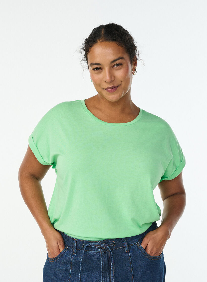 Lyhythihainen puuvillasekoitteinen T-paita, Vihre&auml;, Model image number 0