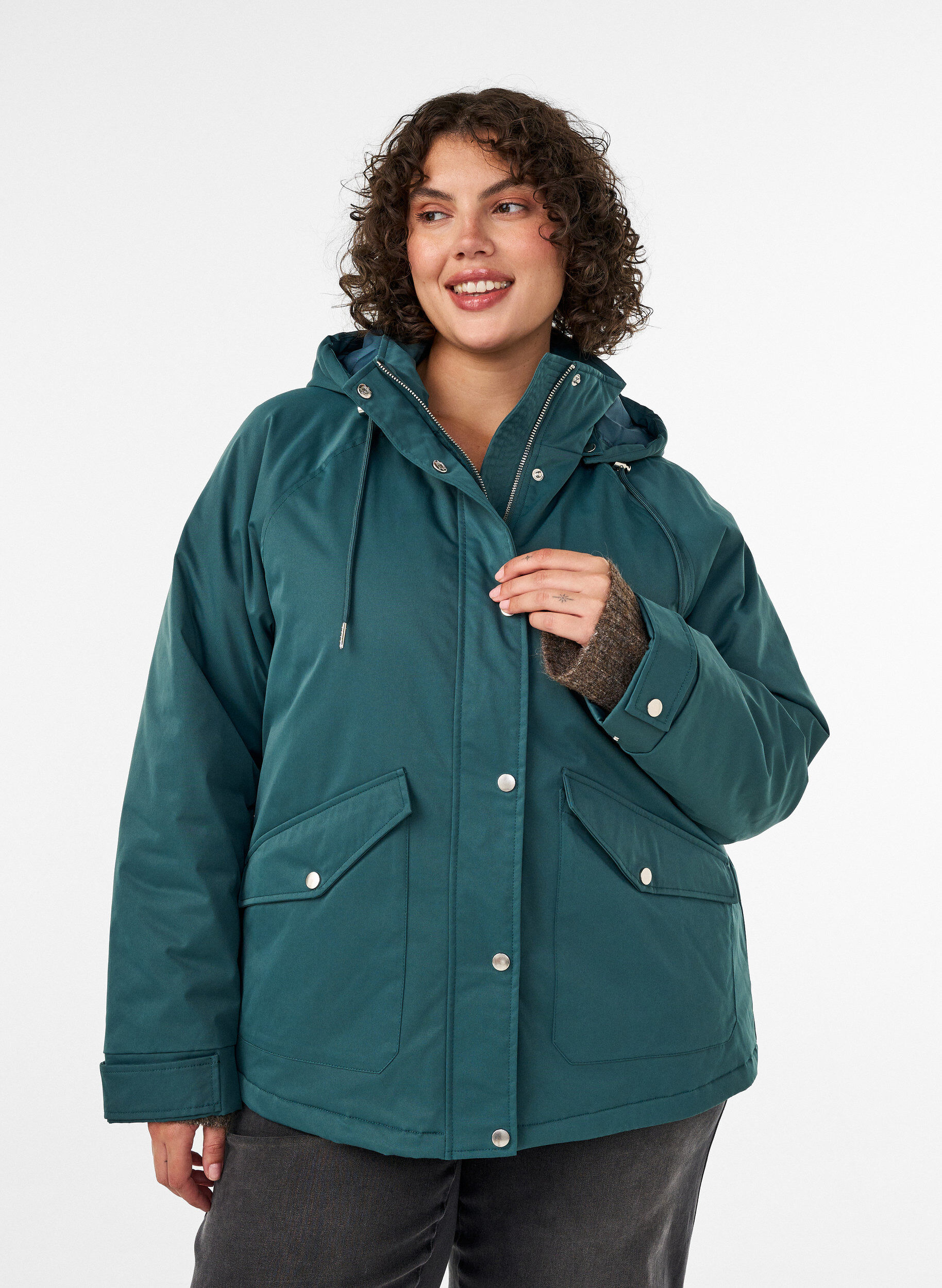 Topattu parka irrotettavalla hupulla, Vihre&auml;, Model