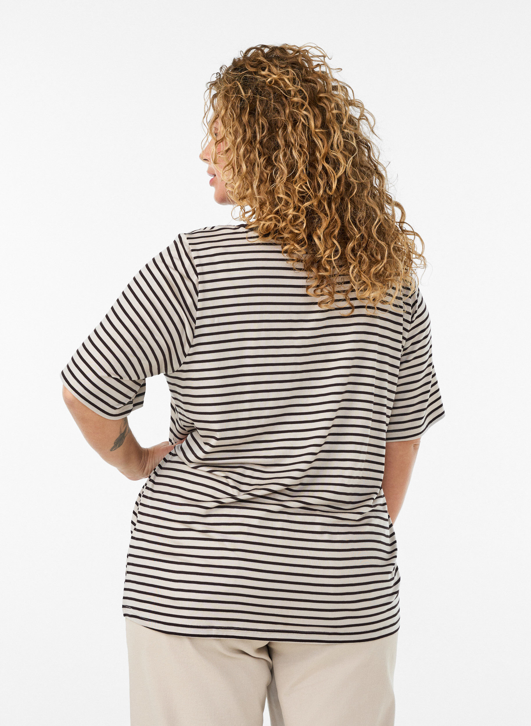 ZizziT-paita TENCEL&trade; Lyocellista ja raidoilla, Ruskea, Model image number 2