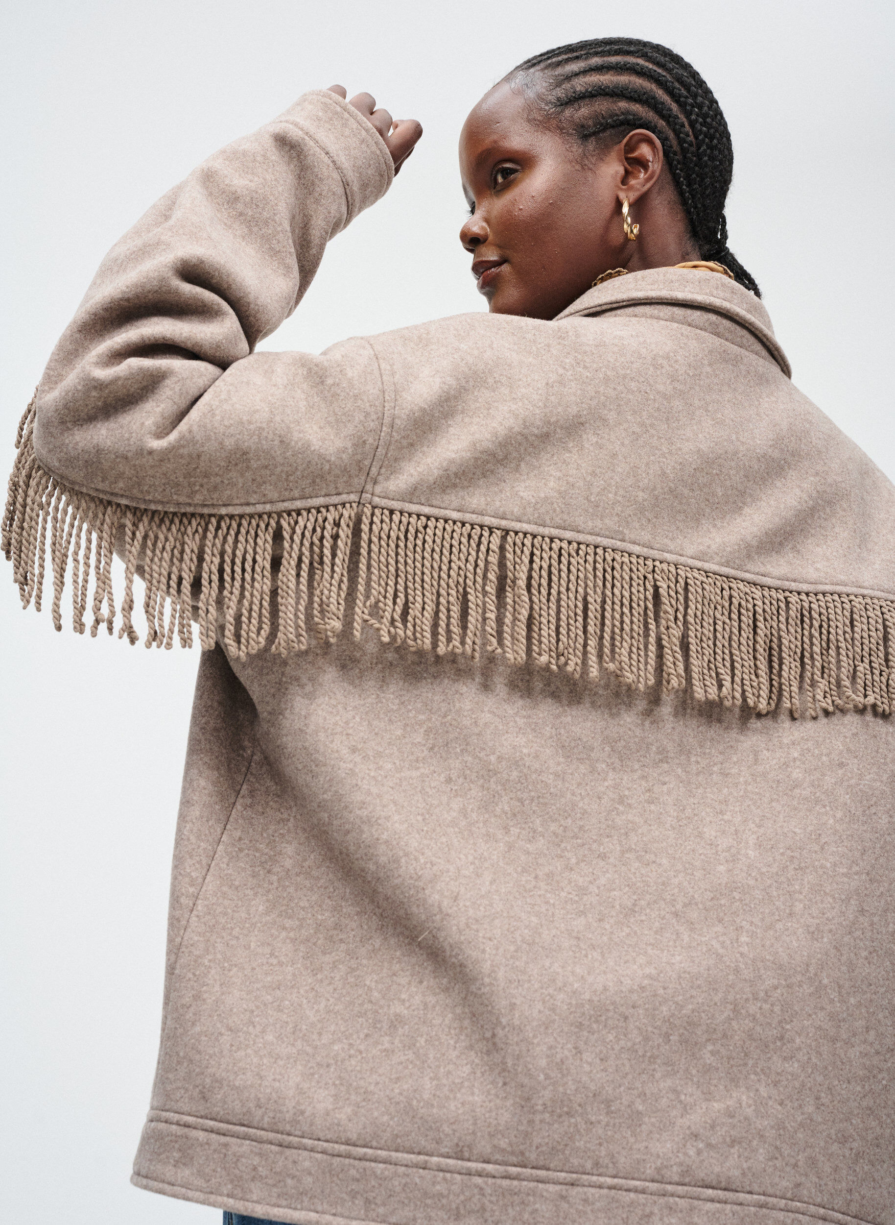 Zizzi Lyhyt paitatakki hapsuilla, Beige, Image image number 0