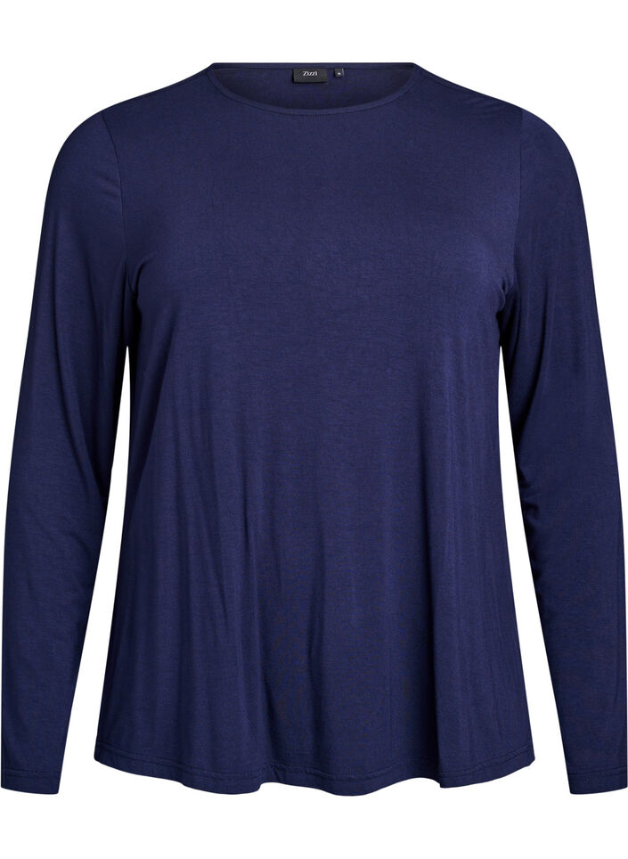 Yksiv&auml;rinen pusero pitkill&auml; hihoilla, Sininen, Packshot image number 0