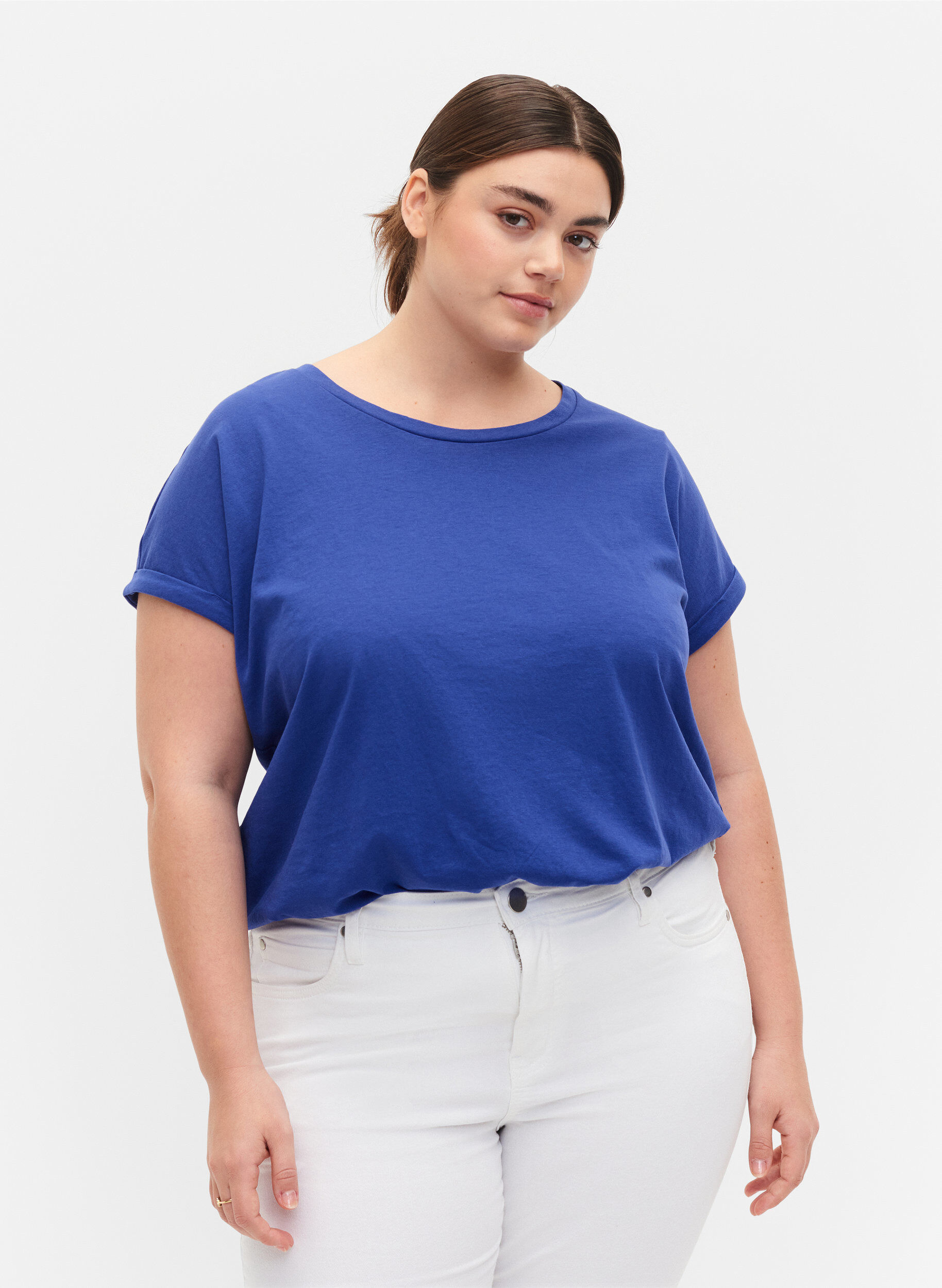 ZizziLyhythihainen t-paita puuvillasekoitteesta, Sininen, Model image number 0