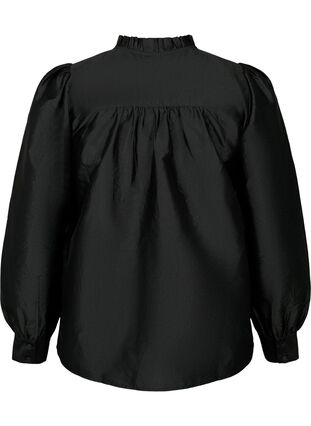 Kiiltävä paitapusero röyhelöillä, Black, Packshot image number 1
