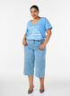 Puuvillainen V-aukollinen T-paita etupainatuksella, Sininen, Model image number 1