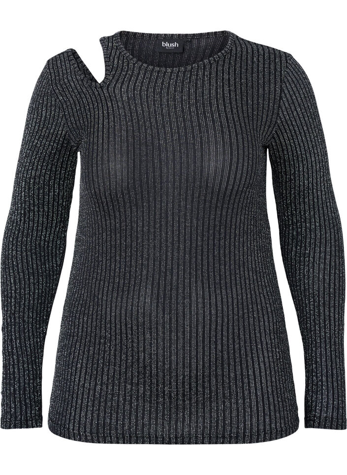 Pitkähihainen cut out -pusero glitterillä, B. w. Silver Stripes, Packshot image number 0