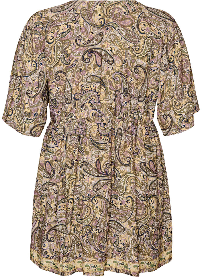 Viskoositunika paisley-kuviolla ja solmittavilla nauhoilla, Keltainen, Packshot image number 1