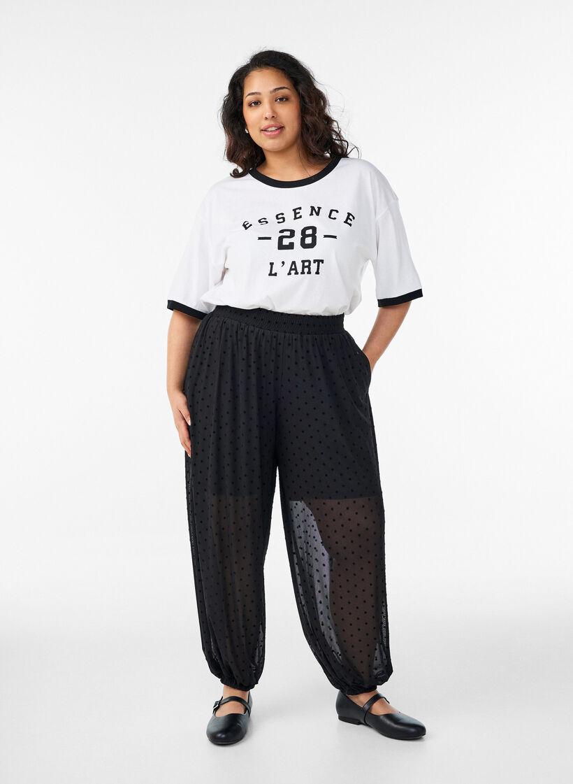 Puuvilla T-paita tekstiprintill&auml; ja laatikkomainen istuvuus, Valkoinen, Model image number 1